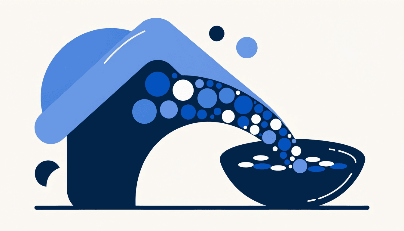 Illustrative graphic of a stable house shape releasing a gentle stream of coins into a nest beside it